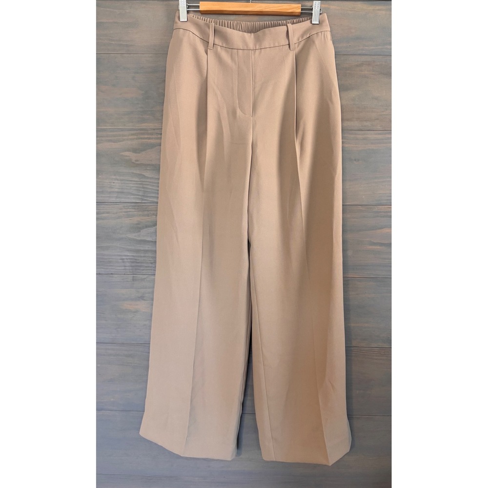 Reiss Eden Wide Leg Twill Trousers Mink Neutral High Rise Elastic Back Pants 6R - Picture 3 of 7
